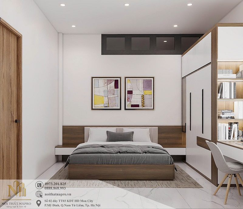Thiết kế nội thất phòng ngủ 20m2 màu sáng hiện đại