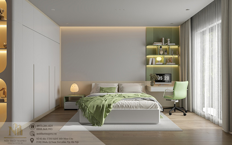 Thiết kế nội thất phòng ngủ màu trắng tinh tế