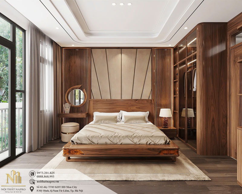 Thiết kế nội thất phòng ngủ gỗ óc chó