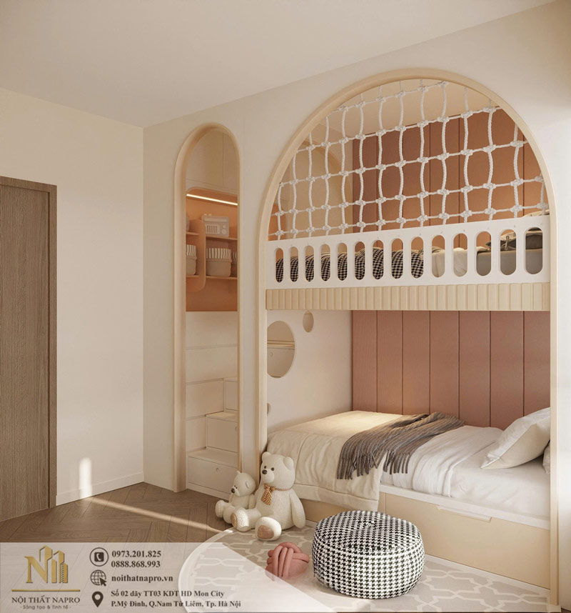Thiết kế nội thất phòng ngủ nhỏ cho 2 bé