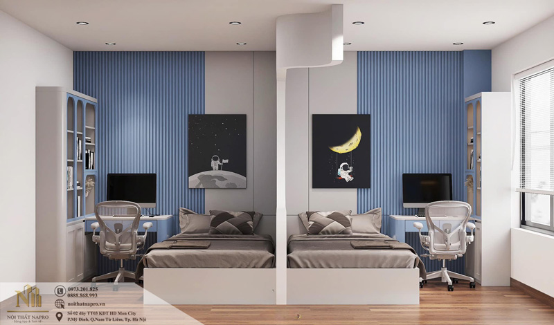 Thiết kế nội thất phòng ngủ 2 bé trai