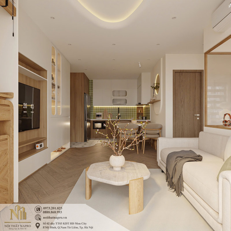 Nội thất phòng khách liền bếp cho chung cư