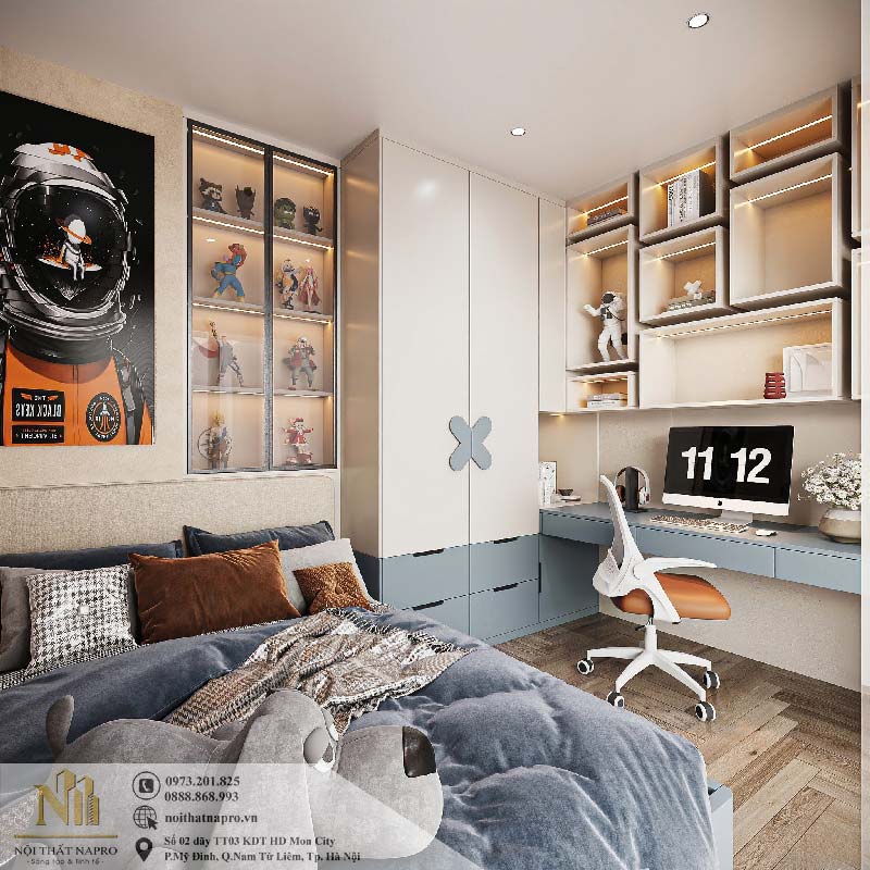 Thiết kế nội thất phòng ngủ 10m2 cho bé trai