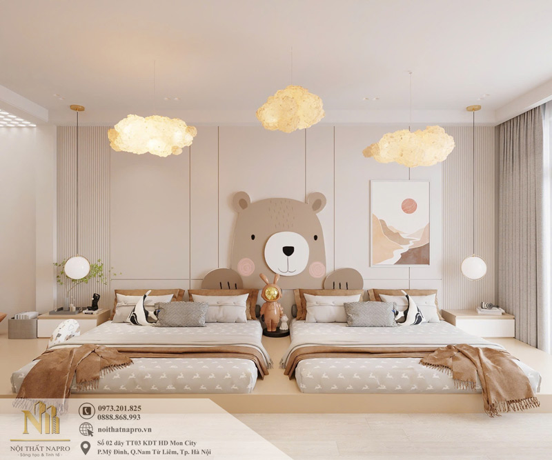Thiết kế nội thất phòng ngủ cho 2 bé gái