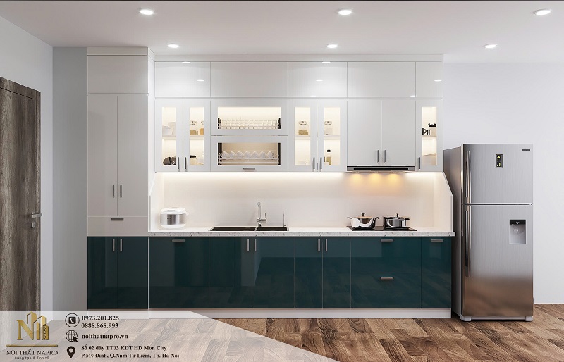 Tủ bếp acrylic NAC31 nhà cô Hường chữ I hiện đại