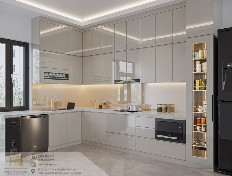 Tủ bếp Acrylic NAC34 màu trắng