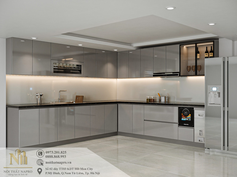 Tủ bếp Acrylic NAC36 chữ L hiện đại