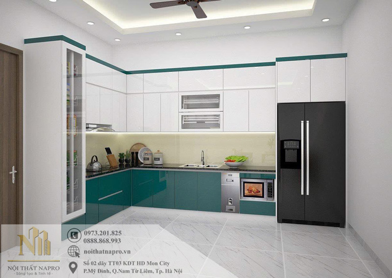 Tủ bếp Acrylic NAC37 chữ L tiện dụng