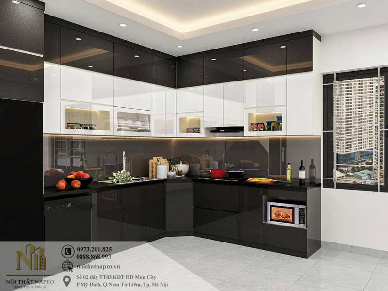 Tủ bếp Acrylic NAC38 nhà chị Linh