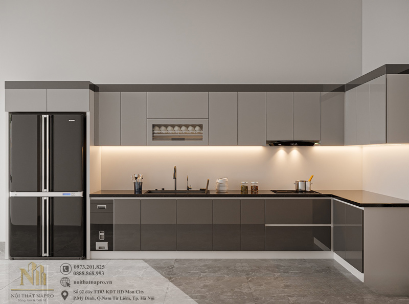 Tủ bếp Acrylic NAC40 nhà anh Huy