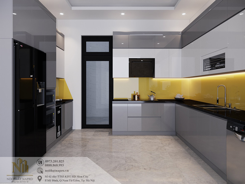 Tủ bếp Acrylic NAC42 nhà anh Nghĩa