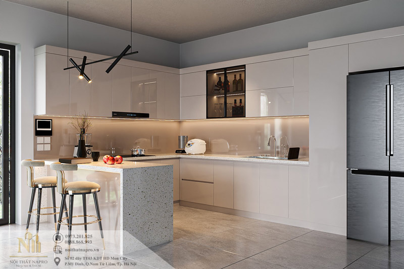 Tủ bếp Acrylic NAC44 nhà chị Mỹ Hạ