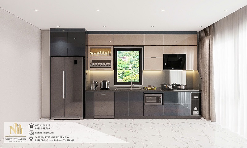 Tủ bếp cánh kính NCK34 nhà anh Trung - Long Biên