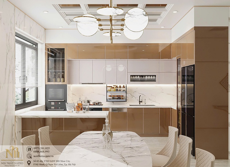 Tủ bếp cánh kính NCK42 nhà chị Yến