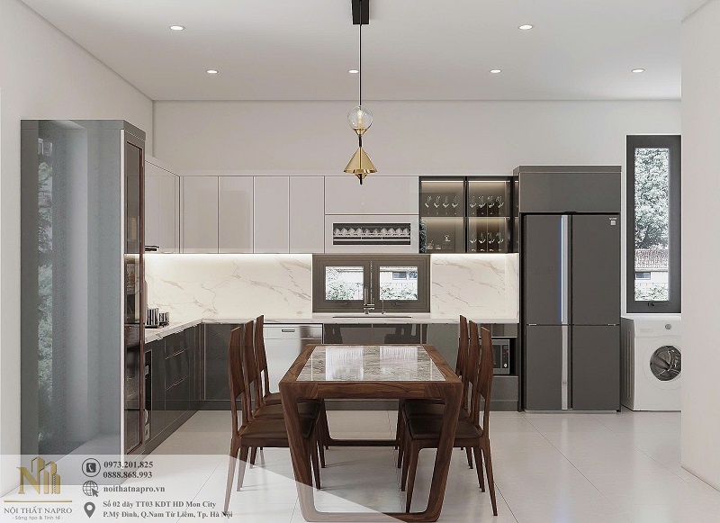 Tủ bếp cánh kính NCK46 nhà anh Giang