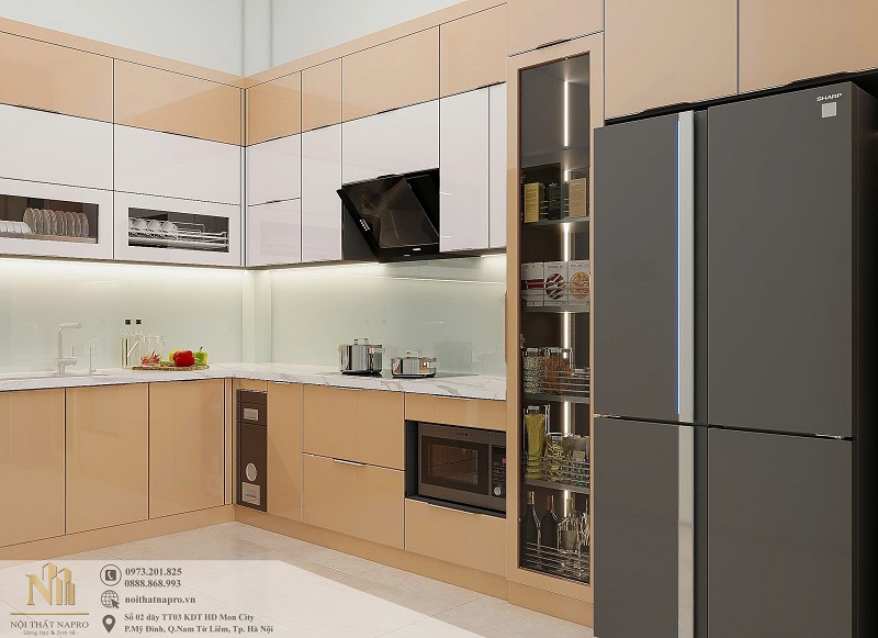Tủ bếp cánh kính NCK50 nhà chị Hồng