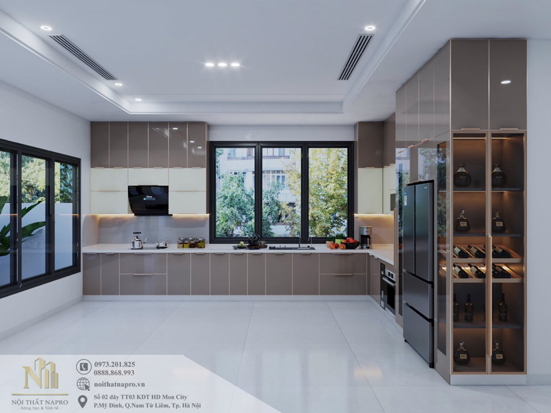 Tủ bếp cánh kính NCK57 chữ L ở Quảng Yên