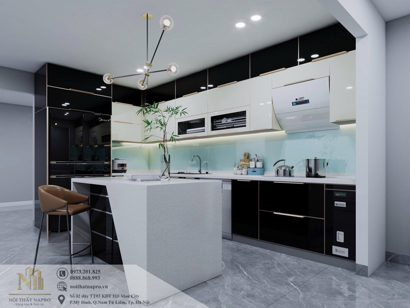 Tủ bếp inox cánh kính NCK59 nhà cô Dung