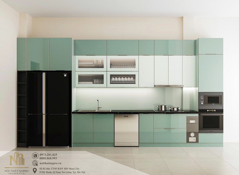 Tủ bếp cánh kính NCK63 nhà anh Bình