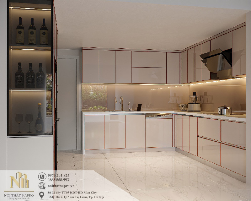 Tủ bếp inox cánh kính NCK66 nhà anh Tuấn