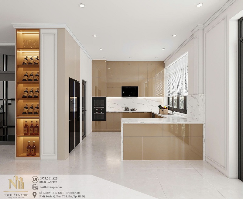 Tủ bếp inox cánh kính NCK67 nhà chị Hà