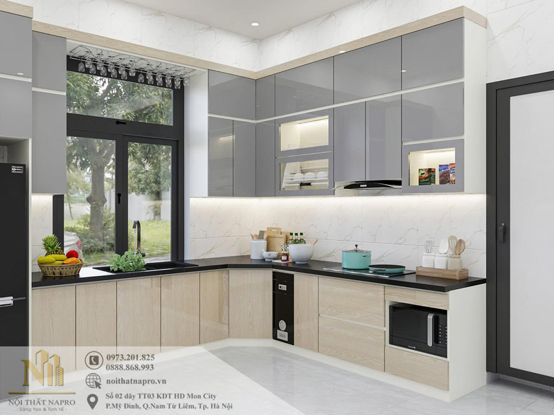 Tủ bếp Laminate NLA23 chữ L tiện dụng